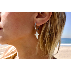Mother of Pearl Cross Hoop Earrings