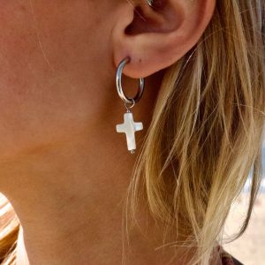 Mother of Pearl Cross Hoop Earrings
